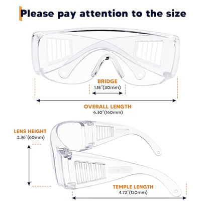 Clear Safety Glasses Over Eyeglasses 12 PACK ANSI Z87.1 Impact Resistant Wide Vision Fits Over Most Prescription Glasses Dust/Chemical Splash Proof Lightweight Protective Eyewear for Men Women