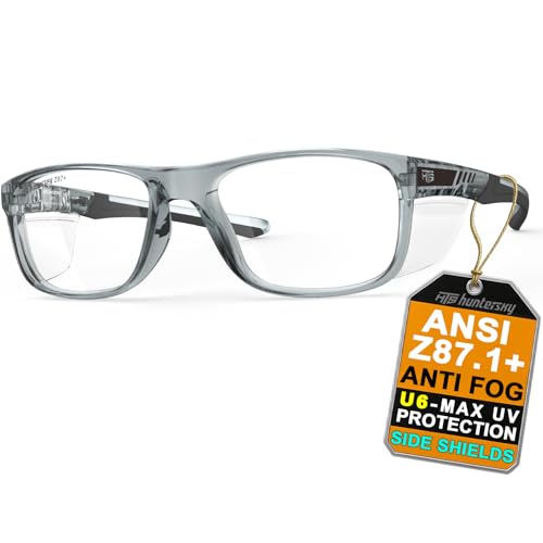 HTS HUNTERSKY TR90NZZ Safety Glasses with Side Shield Small Size Women Men ANSI Z87 Anti Fog Scratch Resistant Lab Pickleball - color: Gray/Clear