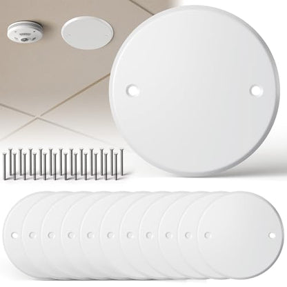 Ceiling Cover Plate,5 Inch Round Electrical Box Cover Plate for 4 Inch Electric Box,Metal Round Wall Plate Cover for Smoke Detector,Hole Spacing 3.5 Inch - 12 Pcs(White) - color: White - 12 Pcs
