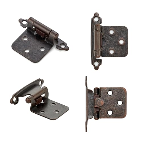 4 Pack (2 Pairs) Antique Copper Cabinet Hinges for Kitchen Doors, Self-Closing, 1/2 Inch Overlay (Variable), Semi-Concealed Face Frame, Surface Mount Cabinet Hardware - color: Antique Copper