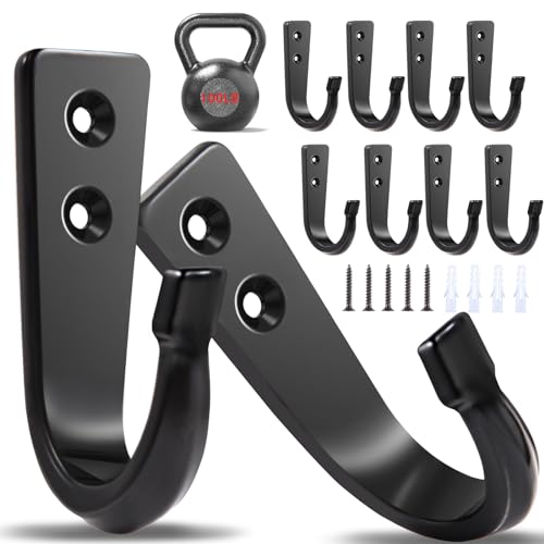 10Pcs Heavy Duty Wall Hooks for Hanging, Large Size Wall Hooks,Coat Hooks, for Backpacks, Coats, Cast Iron Pans and Other Heavy Items (Black Hooks) - color: 10pack-black, size: Large
