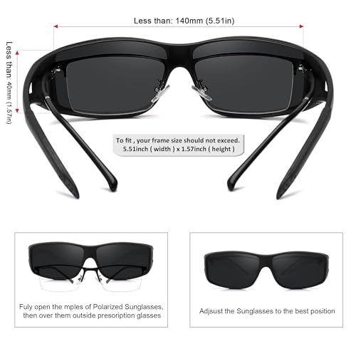 MEETSUN Fit Over Glasses Sunglasses for Men Women,Wrap Around Sunglasses Polarized UV400 Protection - color: (Z1)black Frame-gray Lens