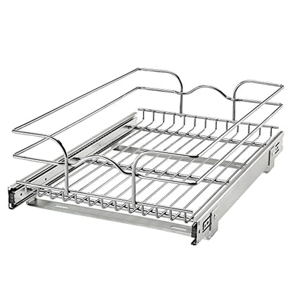 Rev-A-Shelf Kitchen Cabinet Wire Pullout Shelf and Drawer Organizer Pantry Storage with Basket and Mounting Hardware, 15 x 22 In, 5WB1-1522CR-1 - size: 15" W X 22"d, style: Single Tier