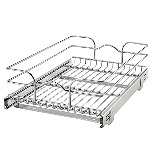 Rev-A-Shelf Kitchen Cabinet Wire Pullout Shelf and Drawer Organizer Pantry Storage with Basket and Mounting Hardware, 15 x 22 In, 5WB1-1522CR-1 - size: 15" W X 22"d, style: Single Tier