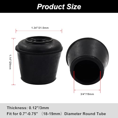 16pcs 3/4 Inch Round Chair Leg Tips Caps, Non-Slip Rubber Chair Leg Floor Protectors, Black Furniture Leg Caps Fit for 0.7"-0.75" (18-19mm) Diameter Round Feet - size: 3/4 Inch-Black