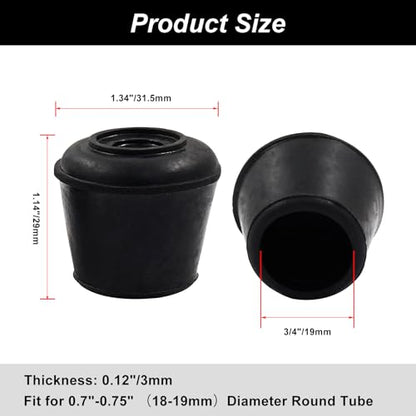 16pcs 3/4 Inch Round Chair Leg Tips Caps, Non-Slip Rubber Chair Leg Floor Protectors, Black Furniture Leg Caps Fit for 0.7"-0.75" (18-19mm) Diameter Round Feet - size: 3/4 Inch-Black