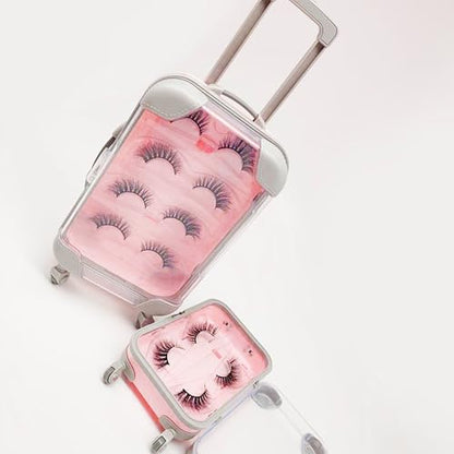 False Eyelash Storage Box, Portable Travel Organizer Mini Luggage False Eyelash Tray Makeup Tool (PINK) - color: PINK