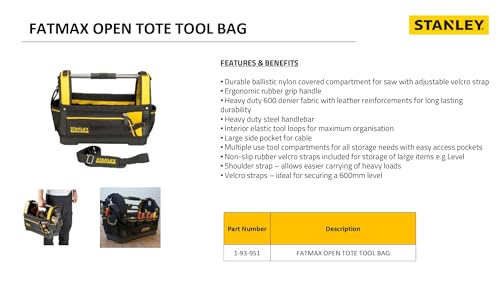 Stanley 1-93-951 Fatmax Open Tote Tool Bag, 48cm x 25cm x 33cm