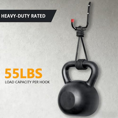 6 Pack Garage Hooks Heavy Duty with EVA Pads and Rubber End Caps, 9.48inch Steel Kayak Storage Hooks for Hanging Bikes, Ladders, Folding Chairs and Garden Tools - size: 9.48in