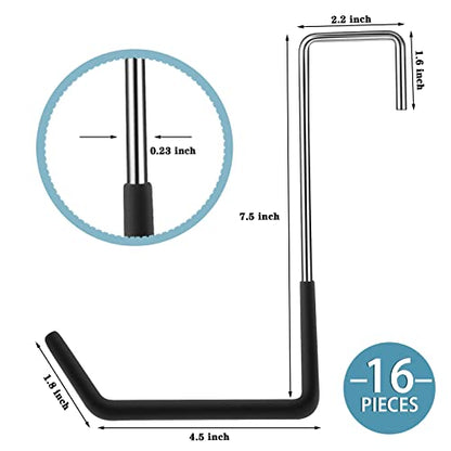 Ferraycle 16 Pieces Rafter Hanger Hook Heavy Duty Large S Hooks Bicycle Hook Vinyl Coated S Hooks Galvanized Steel for Ladder Bike Hangers Sports Equipment Garage Storage Organizer (Black)