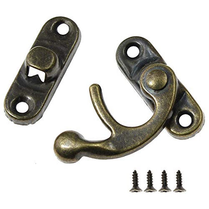 BokWin 8Pcs Mini Box Hinges，4 Sets Antique Right Latch Hasp with Matching Screws Kit for Decorative Cabinet Small Wooden Box Project