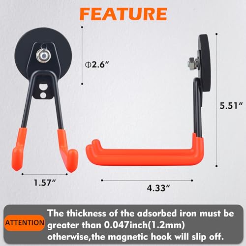 MUTUACTOR Magnetic Hooks,2PCS Storage Magnetic Hooks Heavy Duty,Anti-Scratch Magnetic Mounting Garage Magnet Hooks for Organizing Power Drill,Garden Tools,Hose,Tool Chest,Steel Pegboard,Workshop - style: 2.6in Magnet L Red Hooks 2PCS
