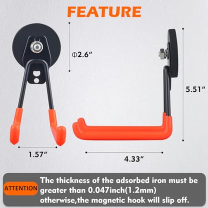 MUTUACTOR Magnetic Hooks,2PCS Storage Magnetic Hooks Heavy Duty,Anti-Scratch Magnetic Mounting Garage Magnet Hooks for Organizing Power Drill,Garden Tools,Hose,Tool Chest,Steel Pegboard,Workshop - style: 2.6in Magnet L Red Hooks 2PCS