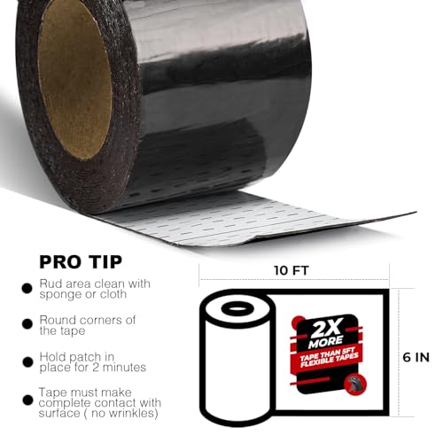 Black RV Roof Sealant Tape, 6" x 10' Waterproof Repair Seal Tape – Extra Thick, UV-Resistant, Weatherproof Patch for Permanent Leak Sealing on RVs, Trailers, and Mobile Homes