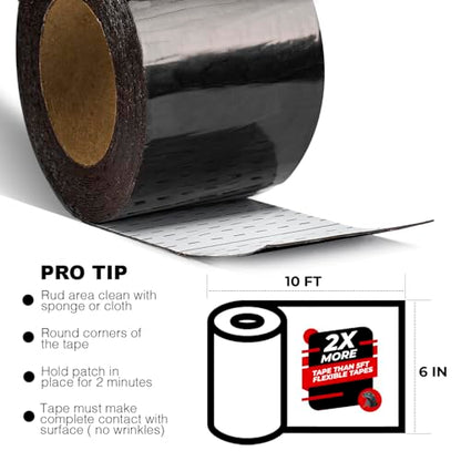 Black RV Roof Sealant Tape, 6" x 10' Waterproof Repair Seal Tape – Extra Thick, UV-Resistant, Weatherproof Patch for Permanent Leak Sealing on RVs, Trailers, and Mobile Homes