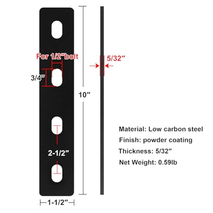 heneng 6 Pcs 10" Mending Plate Straps Straight Repair Flat Slotted Plate, Heavy Duty Steel Metal Brace,5/32" Thick - size: 10" x 1-1/2" x 5/32"