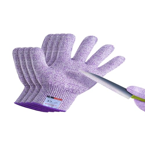2 Pairs Cut Resistant Gloves for Kids 4-6 Years, Level 5 Protection Cutting Gloves Food Grade for Cooking, Whittling, Wood Carving, Gardening and DIY(Violet-XXXS) - color: Violet, size: XXX-Small (Pack of 4)