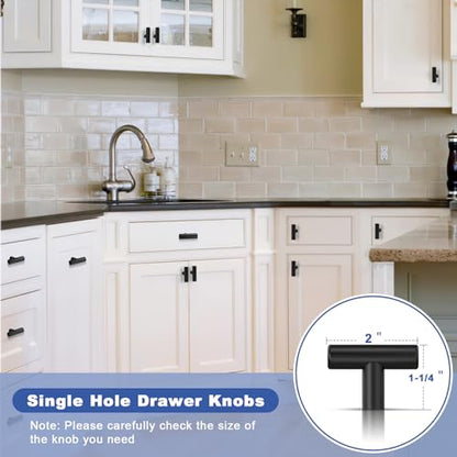 Estmoon 30 Pack Cabinet Knobs Matte Black Drawer Knobs Stainless Steel 2 Inch Overall Length Dresser Knobs for Cabinets Cupboard Bathroom Kitchen Hardware, Single Hole T Bar Knobs - color: Matte Black, size: 1 Hole Mount, style: Knob 30 Pack