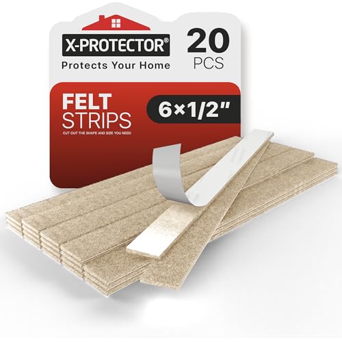 X-Protector Felt Furniture Pads - 20 PCS 6 x 1/2" - Premium Felt Strips with Adhesive Backing - Rectangular Furniture Pads for Hardwood Floors - Cut Furniture Felt Pads to Size You Need! (Beige) - size: 6 x 1/2" 20 Beige, Strips
