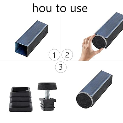 8Pcs Adjustable Leveling Feet, Square Insert Kit, Furniture Glide Leveler, Black, 20x20mm, 30x11mm, For Cabinets, Sofa Tables, Chairs - size: 20x20mm