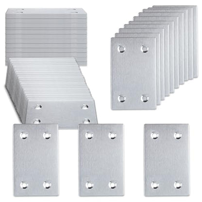 50PCS Silver Flat Mending Plates, 2.36” 304 Stainless Steel Brace Straight Mending Joining Plates，Metal Straight Brackets for Fastening and Fixing, Reinforced Furnitures,2.36X1.5X0.06IN - size: 2.36X1.5X0.06IN