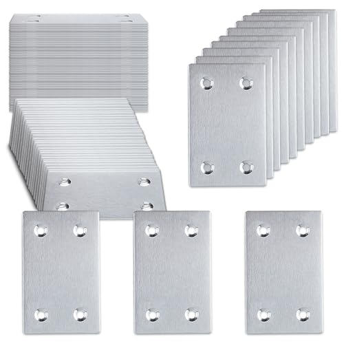50PCS Silver Flat Mending Plates, 2.36” 304 Stainless Steel Brace Straight Mending Joining Plates，Metal Straight Brackets for Fastening and Fixing, Reinforced Furnitures,2.36X1.5X0.06IN - size: 2.36X1.5X0.06IN