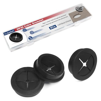 1-9/16 Inch Cable Grommet (40mm) – 6 Pcs Flexible Rubber Cord Hole Covers for Network Racks, Wall Cabinets, Thick Cable Entry (Black) - size: 6pcs 1-9/16"9(40mm)
