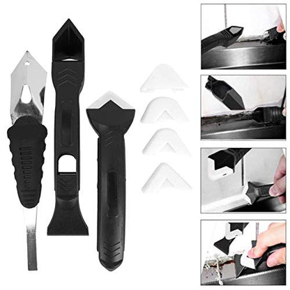 Caulk Tools Kit Silicone Sealant Remover Shovel Glass Cement Caulking Scraper Sealant Finishing Tool Grout Scraper For Kitchen Bathroom Window, Sink Joint 3 In 1