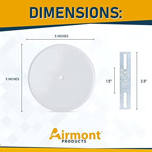 5-inch Ceiling Blank-Up Cover with Center Screw, Fits 3-1/4" to 4" Electric Box, Adjustable Bracket for Screw Hole Spacing 1.75" to 3.5", White Metal
