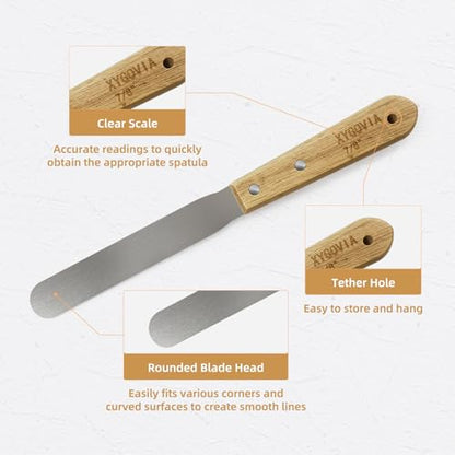 9-Piece Caulking Spatula with Wooden Handle, Professional Stainless Steel Caulk Tool Set Finishing Tools, Streamline Spatulas for Caulk Application - color: 9PCS