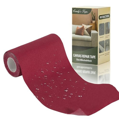 Linen Canvas Repair Tape, 4×63 Inches Claret Waterproof Self-Adhesive Patch for Outdoor Gear, Durable Fabric Tape for Boat Covers, Tents,Couch,Sofas, Sun Shades, Awnings, and Lounge Chairs - color: Claret