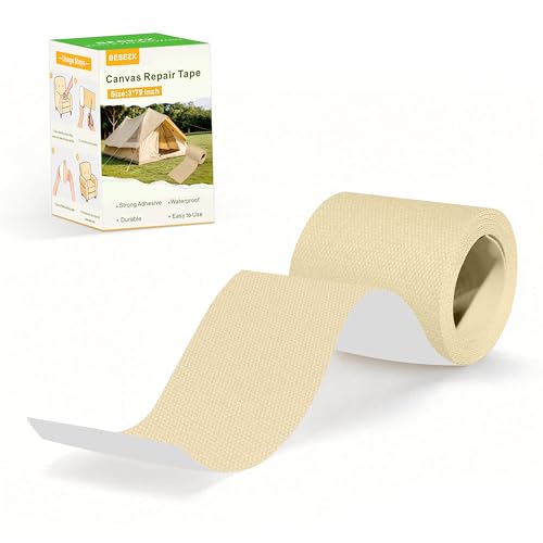 Besezx Canvas Repair Tape,Outdoor Gear Patch, 3x79 Inches,Waterproof Self-Adhesive Fabric Repair Tape for Repairing Boat Covers,Sun Shades,Sofas,Tents,Lounge Chairs,Awnings (Beige) - color: Beige, size: 3*79 inch