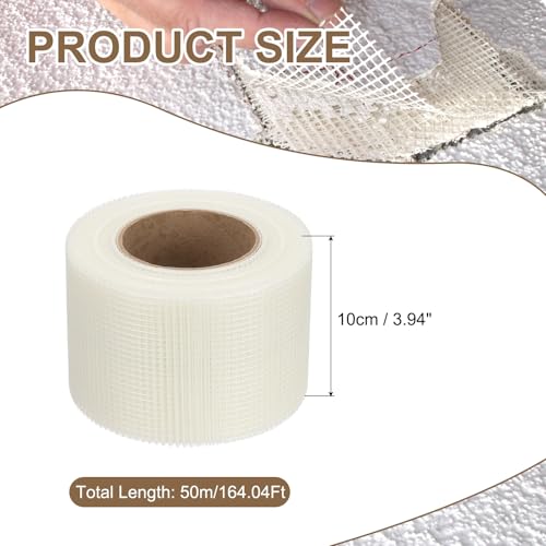 PATIKIL Drywall Repair Mesh Tape, 4 inch x 164 ft Fiberglass Repair Patch Self-Adhesive Dry Wall Joint Tape 7 Mesh Wall Hole Crack and Seam Patch, White - size: 4 inch x 164 Feet