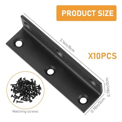 L Brackets, 10pcs Corner Braces Heavy Duty, Black L Shaped Shelf Brackets, Right Angle Corner Brackets, Allot Steel Metal Braces Brackets for Wood Furniture Cabinet Shelf - 3.15x0.78x0.78 - size: 80x20x20mm