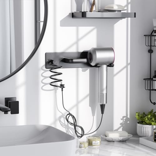 Tindbea Hair Dryer Holder Curling Iron Holder Flat Iron, Blow Dryer Holder Wall Mount, 3 in 1 Bathroom Hair Tool Organizer Rack for Universal Dryer, Matte Black - color: Matte Black