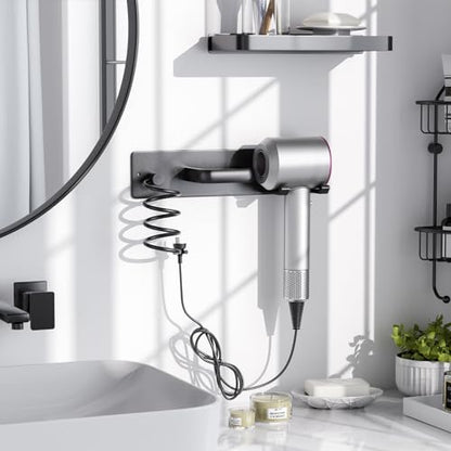 Tindbea Hair Dryer Holder Curling Iron Holder Flat Iron, Blow Dryer Holder Wall Mount, 3 in 1 Bathroom Hair Tool Organizer Rack for Universal Dryer, Matte Black - color: Matte Black