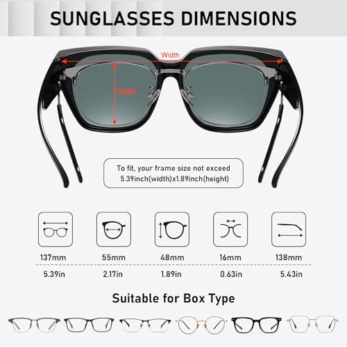 HAOLOTA Polarized Fit Over Glasses Sunglasses for Women Men Trendy Square Wrap Around Shades UV Protection - color: L Size 18 Black/Blue