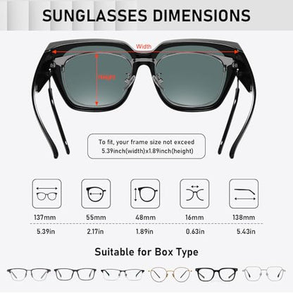 HAOLOTA Polarized Fit Over Glasses Sunglasses for Women Men Trendy Square Wrap Around Shades UV Protection - color: L Size 18 Black/Blue