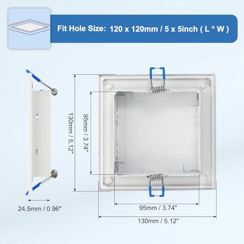 uxcell Square Ceiling Cover Plate, Recessed Lights Hole Trim Plate Wall Hole Spring Mount Decorative Flat Cap Access Panel for Ceiling or Wall 5x5 Inch Openings, Matte White - size: Fits: 5x5inch(120x120mm)