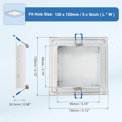 uxcell Square Ceiling Cover Plate, Recessed Lights Hole Trim Plate Wall Hole Spring Mount Decorative Flat Cap Access Panel for Ceiling or Wall 5x5 Inch Openings, Matte White - size: Fits: 5x5inch(120x120mm)