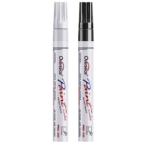 Overseas Permanent Paint Pens Paint Markers - 2 Pack White and Black Oil Based Markers, Quick Drying and Waterproof Marker Pen for Metal, Rock Painting, Wood, Rubber, Plastic, Canvas, Mug. Medium Tip - color: White & Black