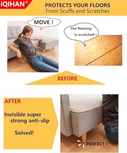 Clear Non Skid Furniture Grippers, 12 PCS Rubber Non Slip Furniture Pads, Self Adhesive Anti Slip Furniture Pads, Anti Slide Hardwood Floors Protectors for Keep Couch Stoppers (2.36 inch Square) - size: 2.36 inch Square
