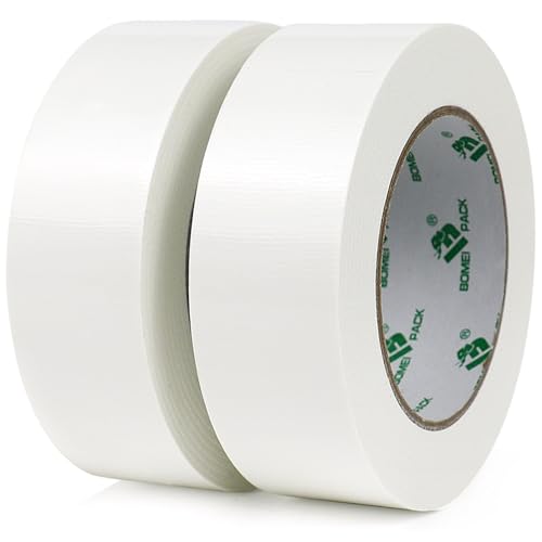 BOMEI PACK Duct Tape Heavy Duty, White 2 Pack 9 Mil Thickness,1.5 Inches x 30 Yards,Strong Industrial Strength,Flexible,No Residue,Waterproof and Tear by Hand,Multi-Use for Indoor & Outdoor Repairs - color: White