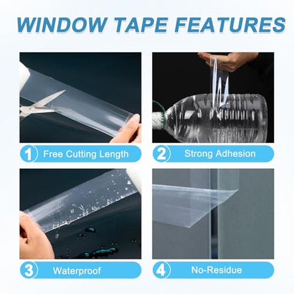 Window Sealing Tape Weather Stripping Tape 2 Inch x 35 Yards Residue Free Clear Window Insulation for Shower Glass Gaps and Doors Seal Windproof Tape (2 Inch x 35 Yards) - style: 2 Inch x 35 Yards