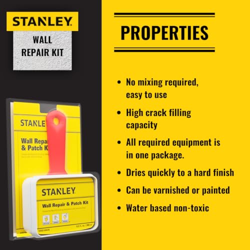 Stanley Drywall Patch Repair Kit -12x9.5 Fl Oz., Complete Drywall Patch Solution for Home DIY, includes Wall Hole Filler, Spackle Wall Repair and Putty Hole Repair - 12 Pack - size: 12 Pack