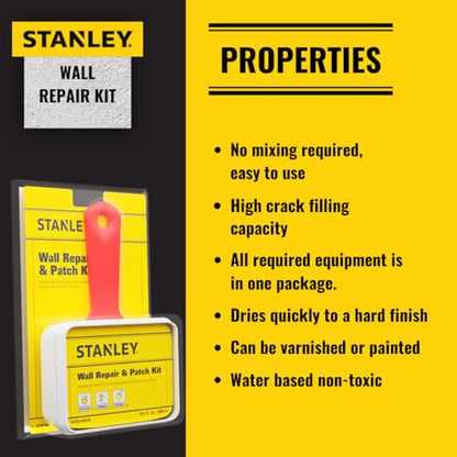 Stanley S 552 Drywall Patch Repair Kit -1x9.5 Fl Oz., Complete Drywall Patch Solution for Home DIY, Includes Wall Hole Filler, Spackle Wall Repair and Putty Hole Repair - 1 Pack - size: 1 Pack