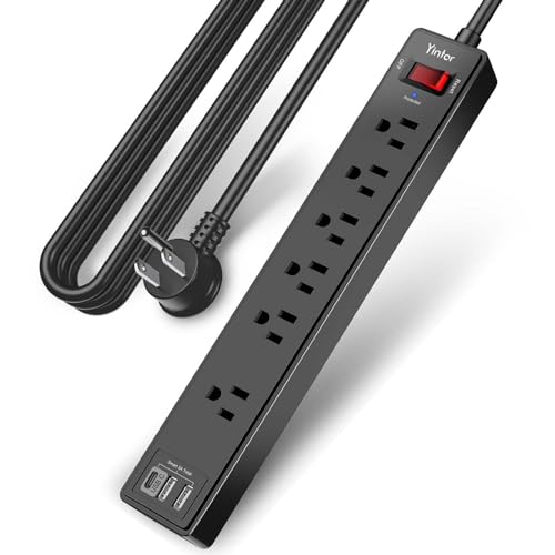 10 Ft Power Strip Surge Protector - Yintar Extension Cord with 6 AC Outlets and 3 USB Ports for Home, Office, Dorm Essentials, 1680 Joules, ETL Listed, Black - color: Black, size: 10 Ft