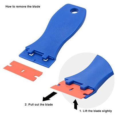 FOSHIO 20PCS Blue Plastic Razor Blade Scraper Tool for Gasket Remover, Sticker Remover, Labels Decal and Adhesive Remover for Windows and Glass - color: With Blue Scraper (20 Pack)