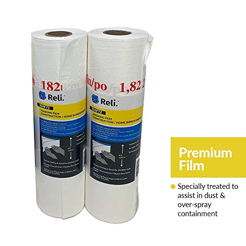 Reli. Masking Film, 1 Roll | 90' Foot x 72" Inch | Masking Plastic Film, Pre-Folded | Hand Masker for Painting & Automotive | Plastic Overspray Protection - size: 90 foot length x 72 inch width | 1 roll