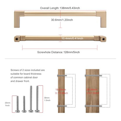 TUNNY 10 Pack Classic Solid Cabinet Handles-5"/128mm Screw Spacing Champagne Bronze Furniture Hardware Handles for Bathroom Dresser Kitchen Cabinets Bedroom Cabinet Pulls - color: Champagne Bronze, size: 5"(128mm) Hole Center - 10pcs